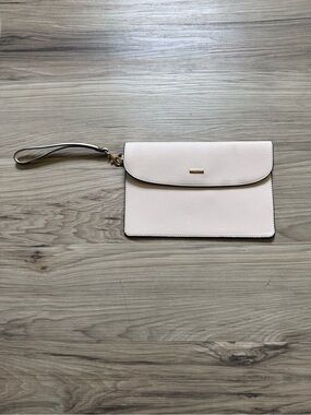 Lovevook beige faux leather wristlet clutch with a removable strap